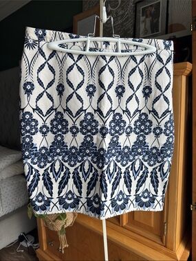 J. Crew Navy and White Floral Pencil Skirt